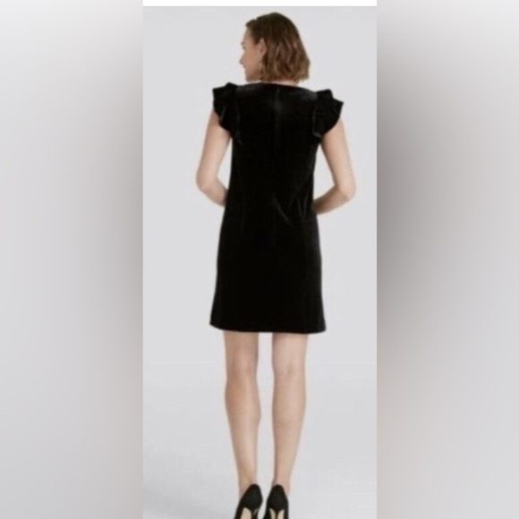 Draper James Black Velvet Ruffle Cap Sleeve Dress size 8 - Picture 2 of 12